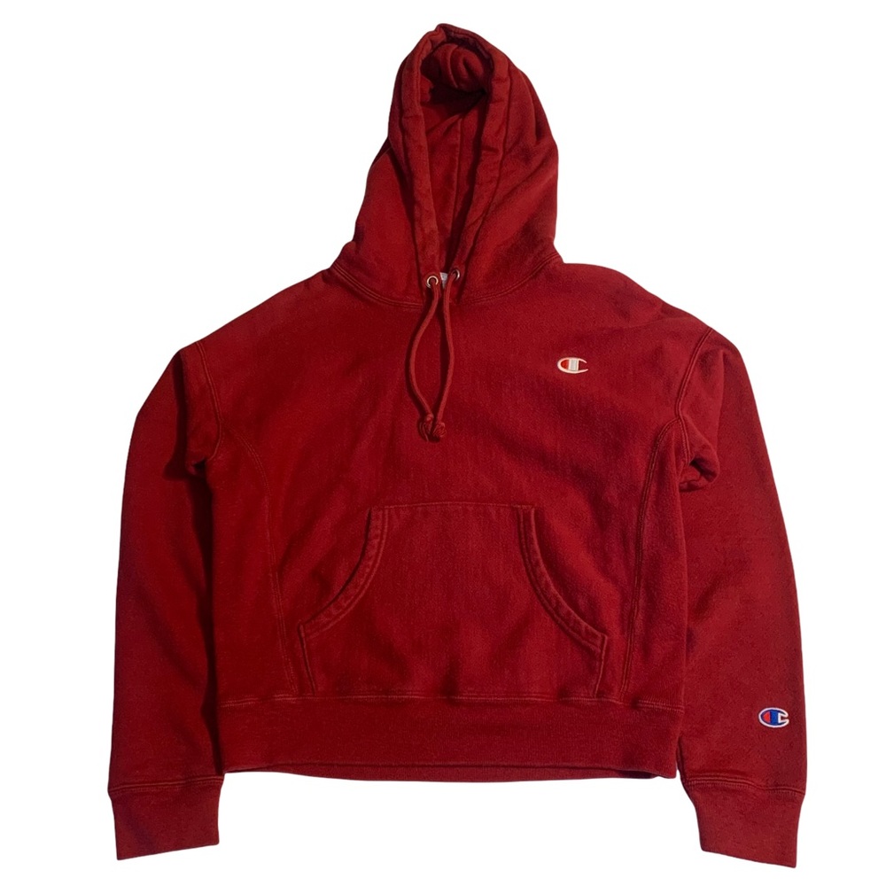 Y2K Champion Dark Red Reverse Weave Hoodie Embroidered Logo Womens Sz S